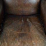 Vintage wingback armchair made of sheepskin leather with beautiful colours