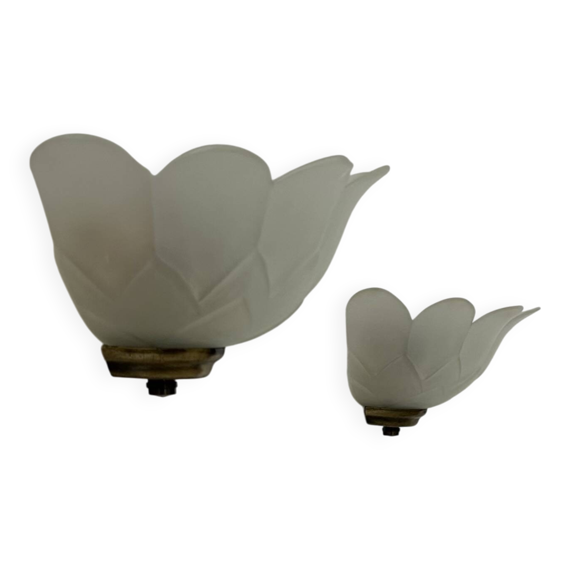 Pair of vintage brass and sandblasted glass wall lights, France, 1970