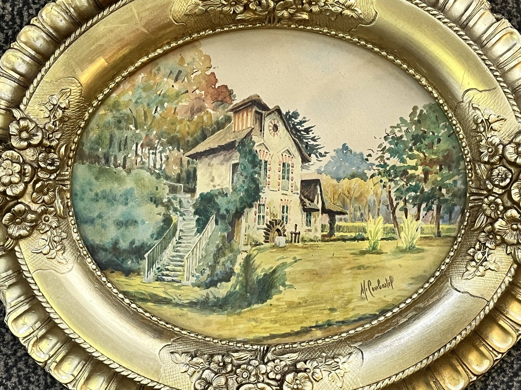 Combastel (Magdeleine), watercolor of a house with a mill, late 19th century