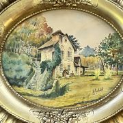 Combastel (Magdeleine), watercolor of a house with a mill, late 19th century