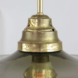 Green italian mid-century glass & brass ceiling lamp