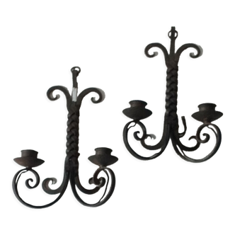 Pair of brutalist wrought iron sconces