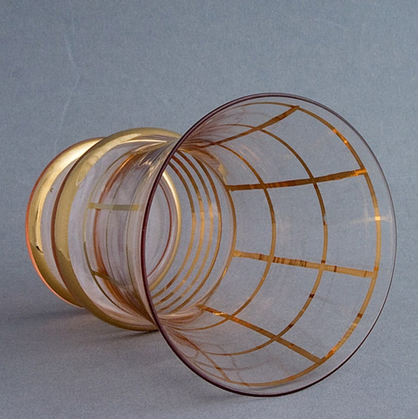 Art Deco vase with "modernist" design gilded with fine gold.  Verreries Laeken Belgium - circa 1950