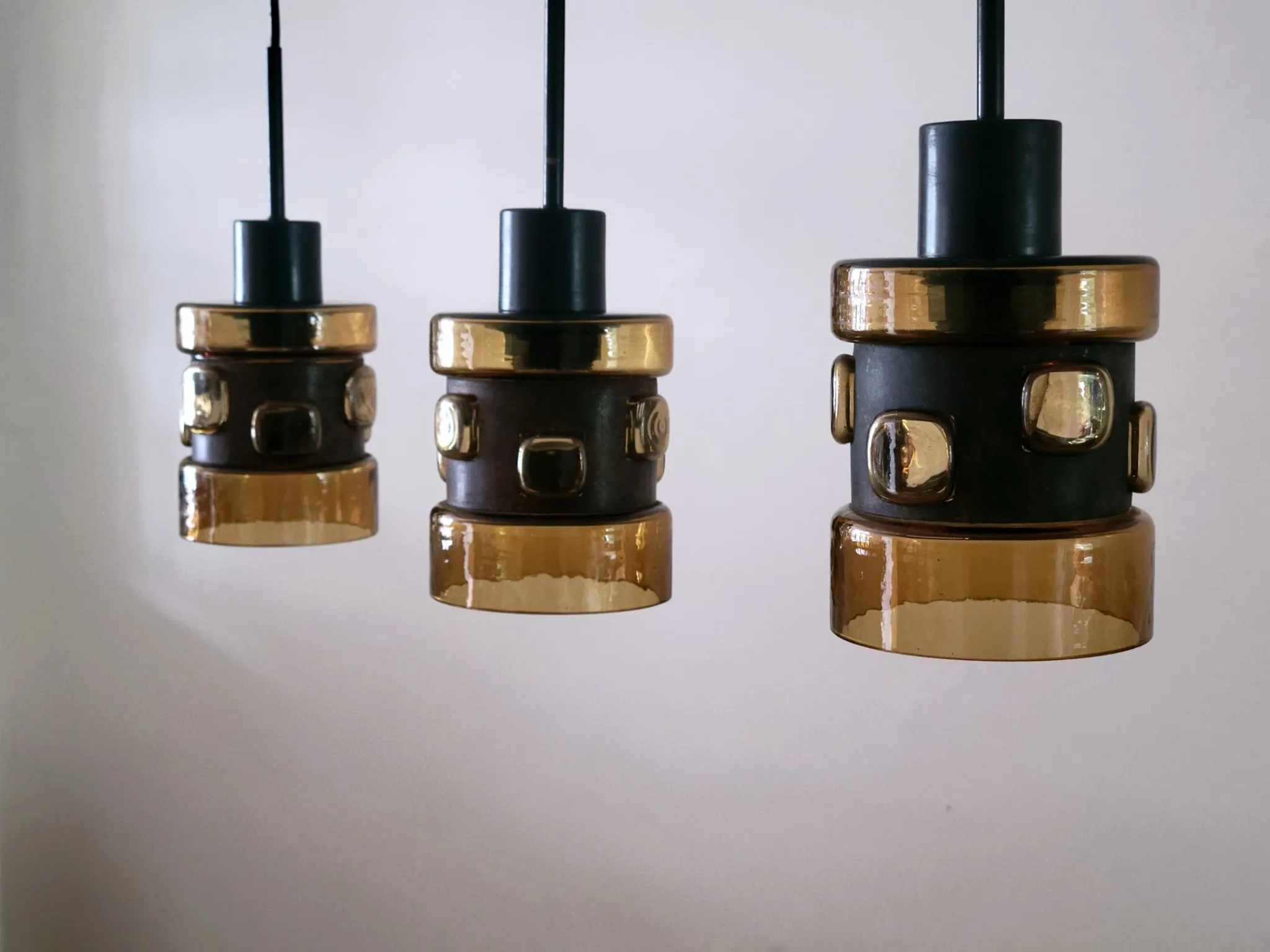 Set of 3 pendant lamps by Victor Bernt for Flygsfors, Sweden, 1960s