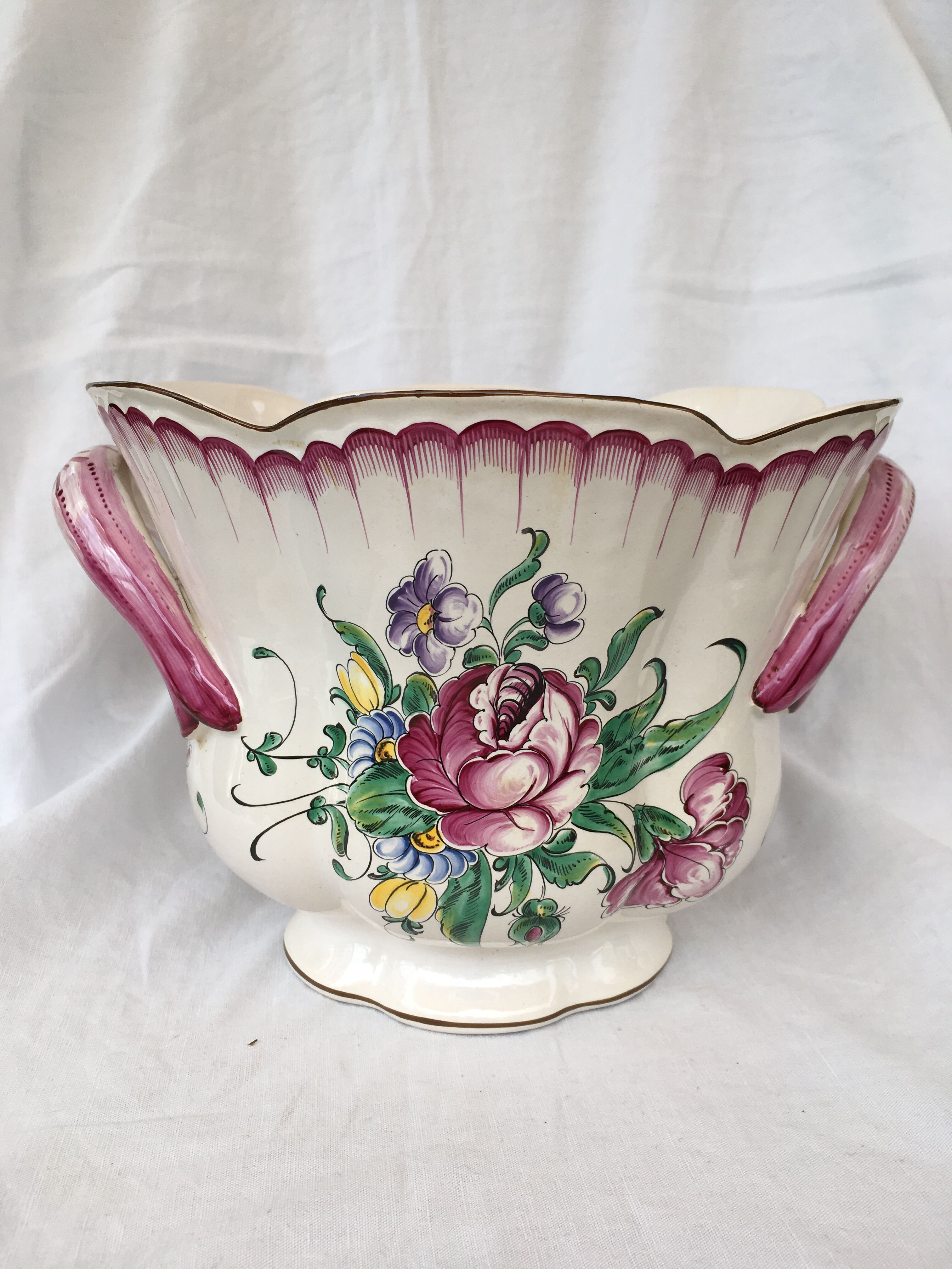 Polychrome Lunéville-style flowerpot or ice bucket