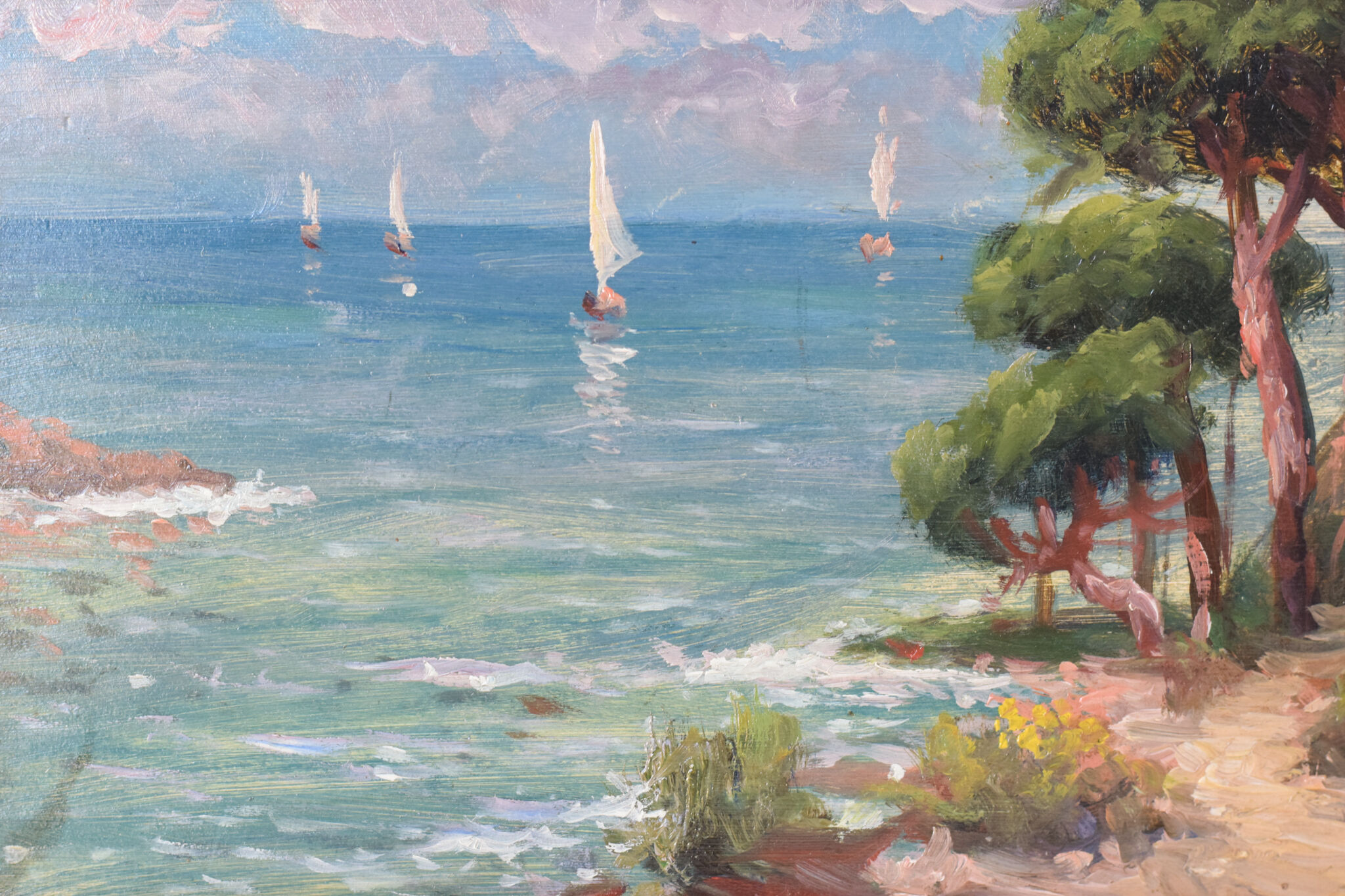 Coastal landscape with sailing boats