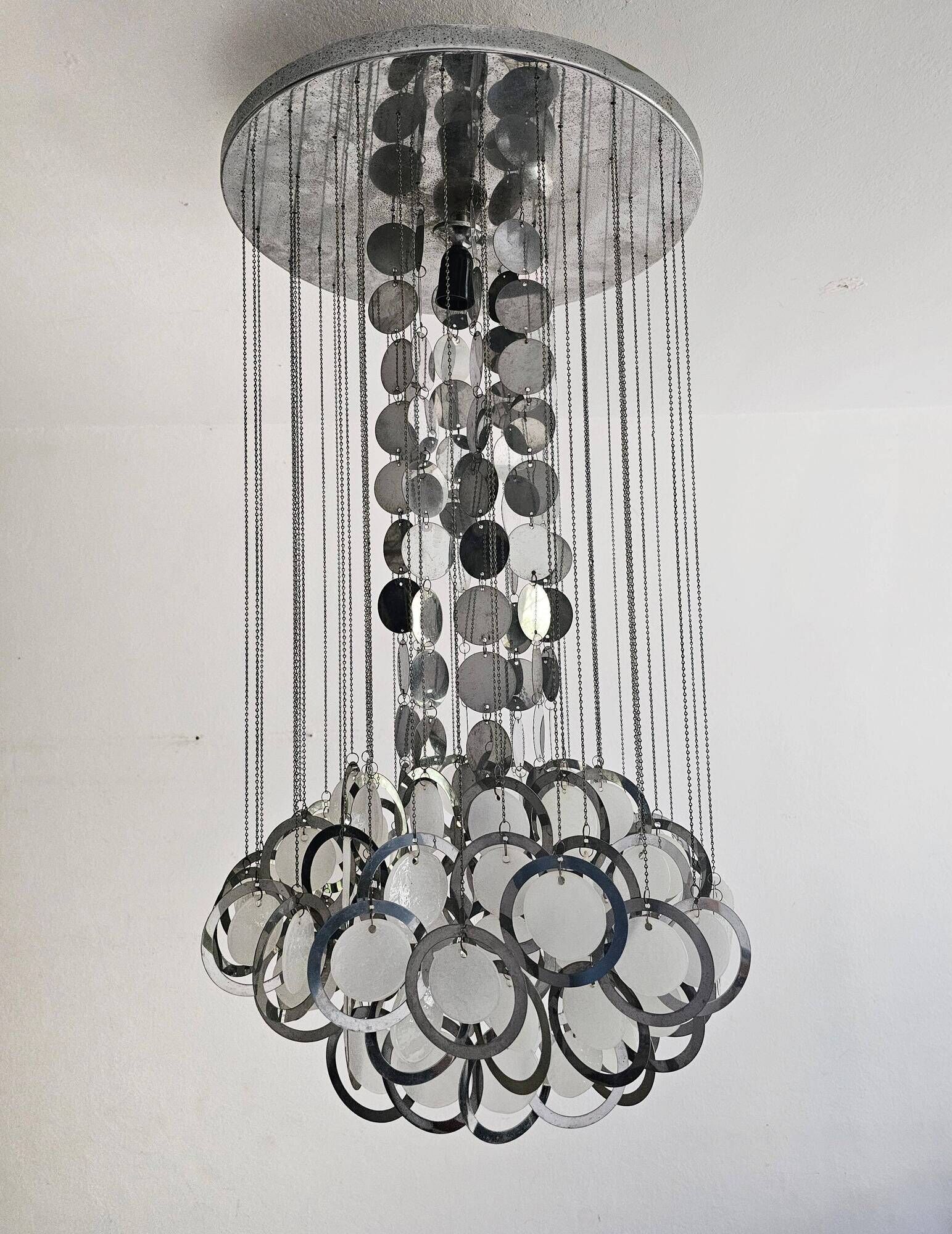 Lustre Disco Mid-Century by Gino Vistosi in chrome and Murano glass