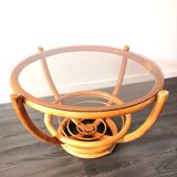 Bamboo coffee table and glass design 60s - 70s