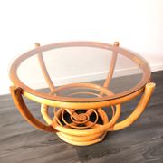 Table basse bambou et verre design années 60 - 70