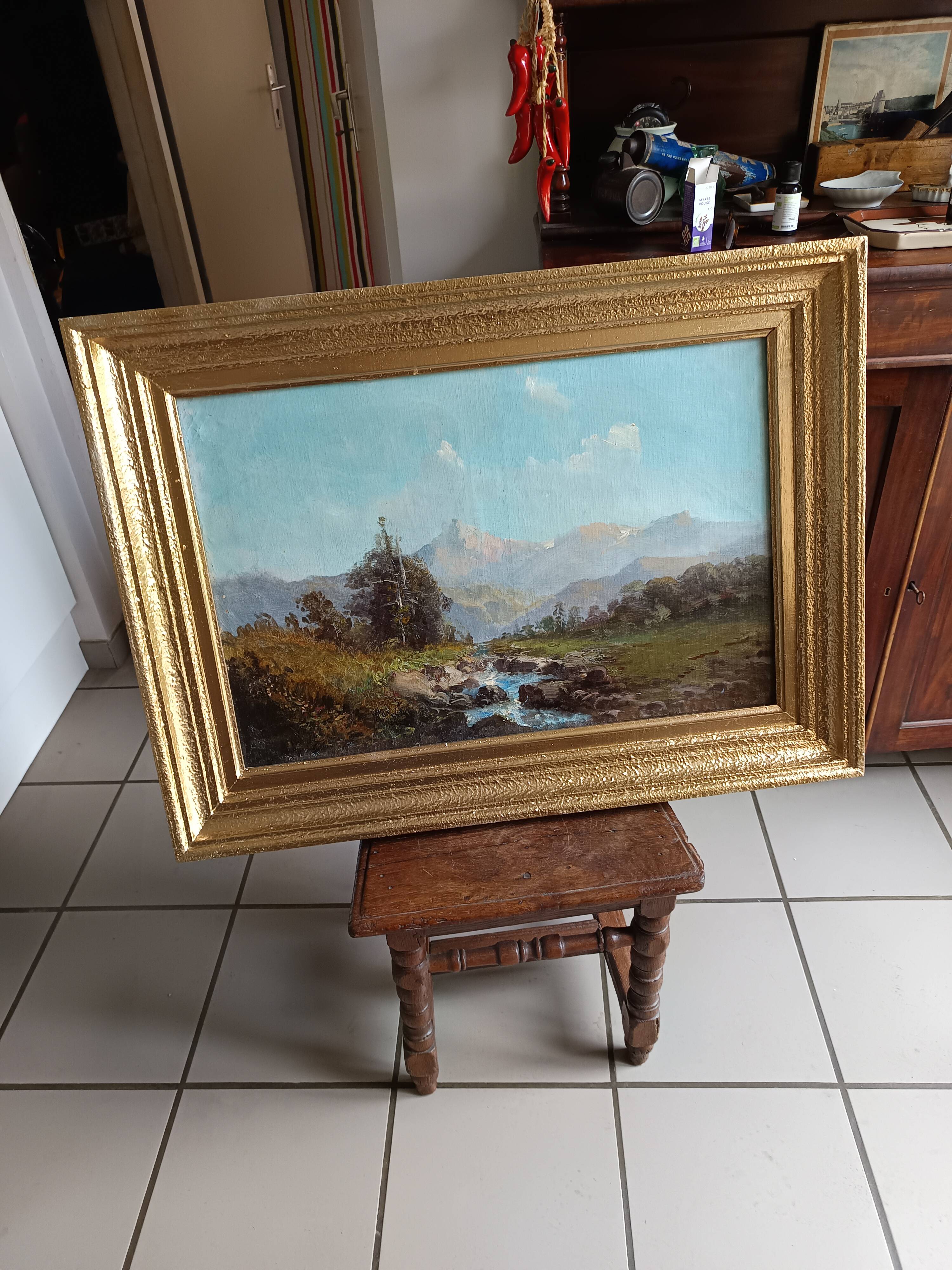 oil on canvas 19th century landscape of the Pyrenees by Alfred Godchaux