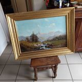 oil on canvas 19th century landscape of the Pyrenees by Alfred Godchaux