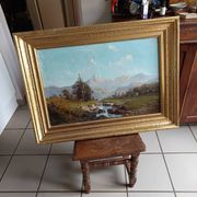 oil on canvas 19th century landscape of the Pyrenees by Alfred Godchaux