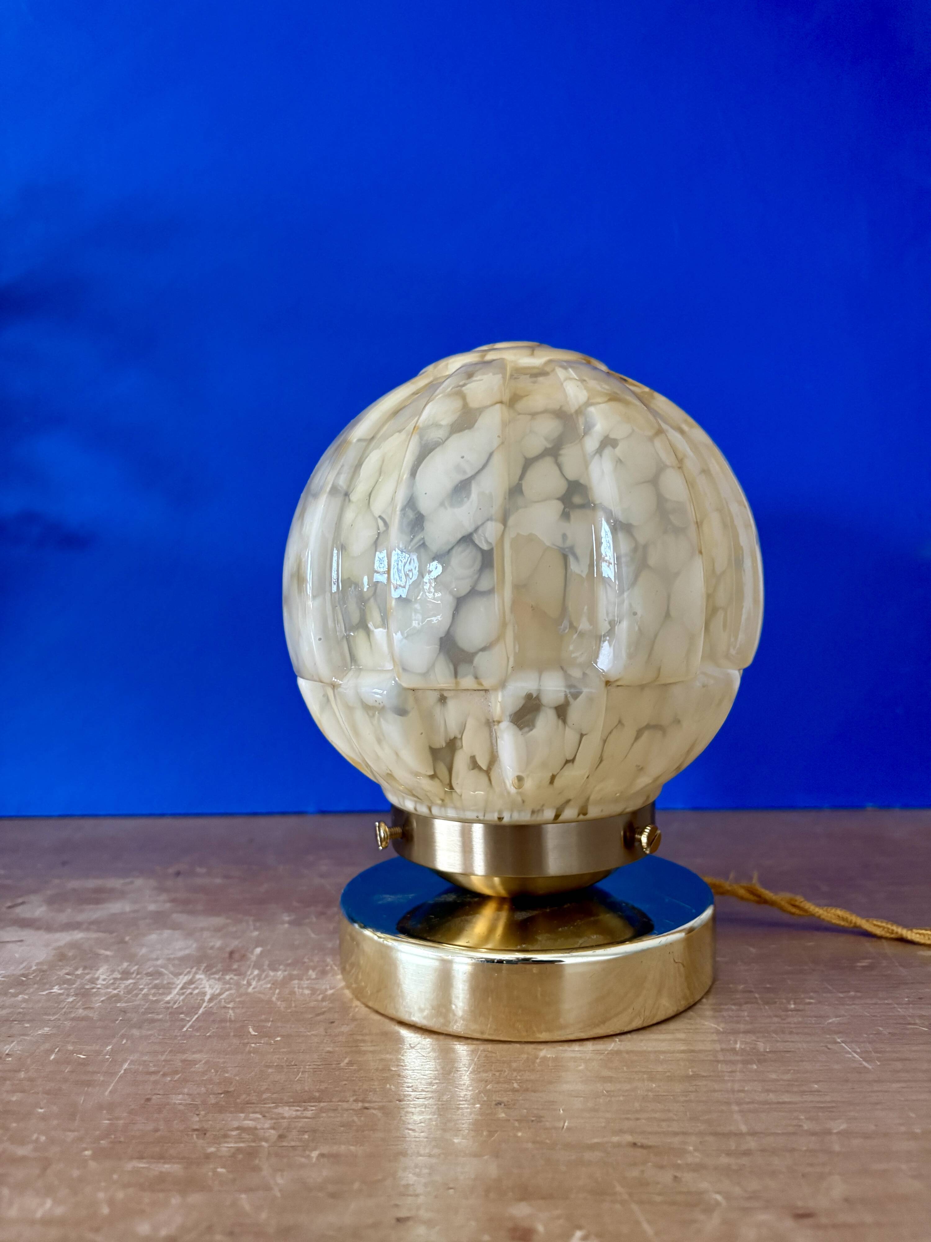 Vintage Art Deco globe table lamp in yellow Clichy glass.