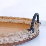Vintage Scandinavian teak and rattan tray 1960