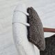1960s, Scandinavian design, reupholstered armchair, furniture fabric, genuine sheepskin, teak.