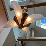 Bronze and molded glass chandelier, 1930s Art Deco style