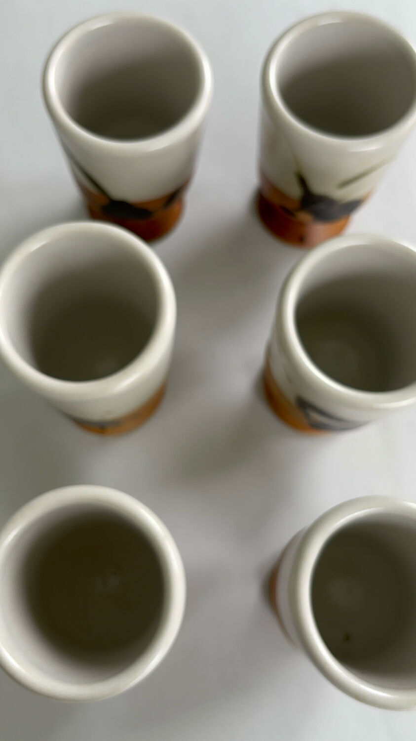 Set of 6 vintage ceramic footed coffee cups – artisanal style