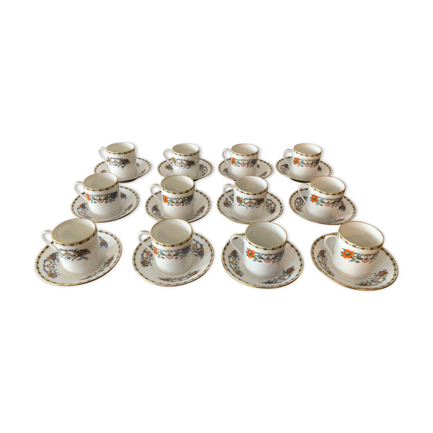 Service of 12 porcelain coffee cups, Raynaud, Limoges, 1950s.
