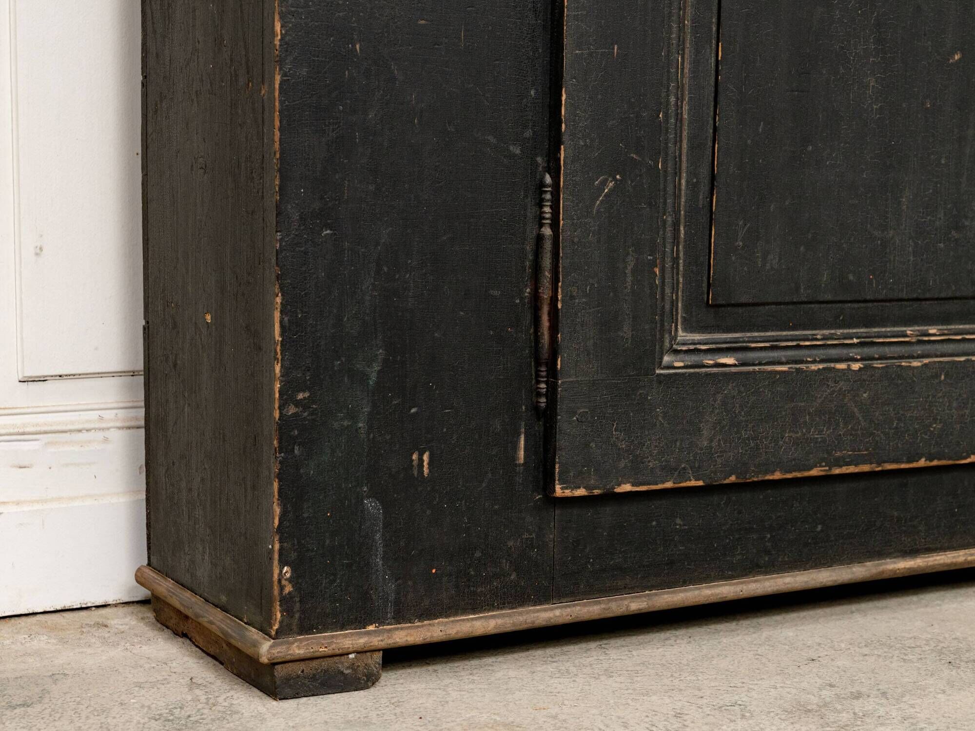 Antique primitive black wood furniture, beautiful original patina from the late 19th century.