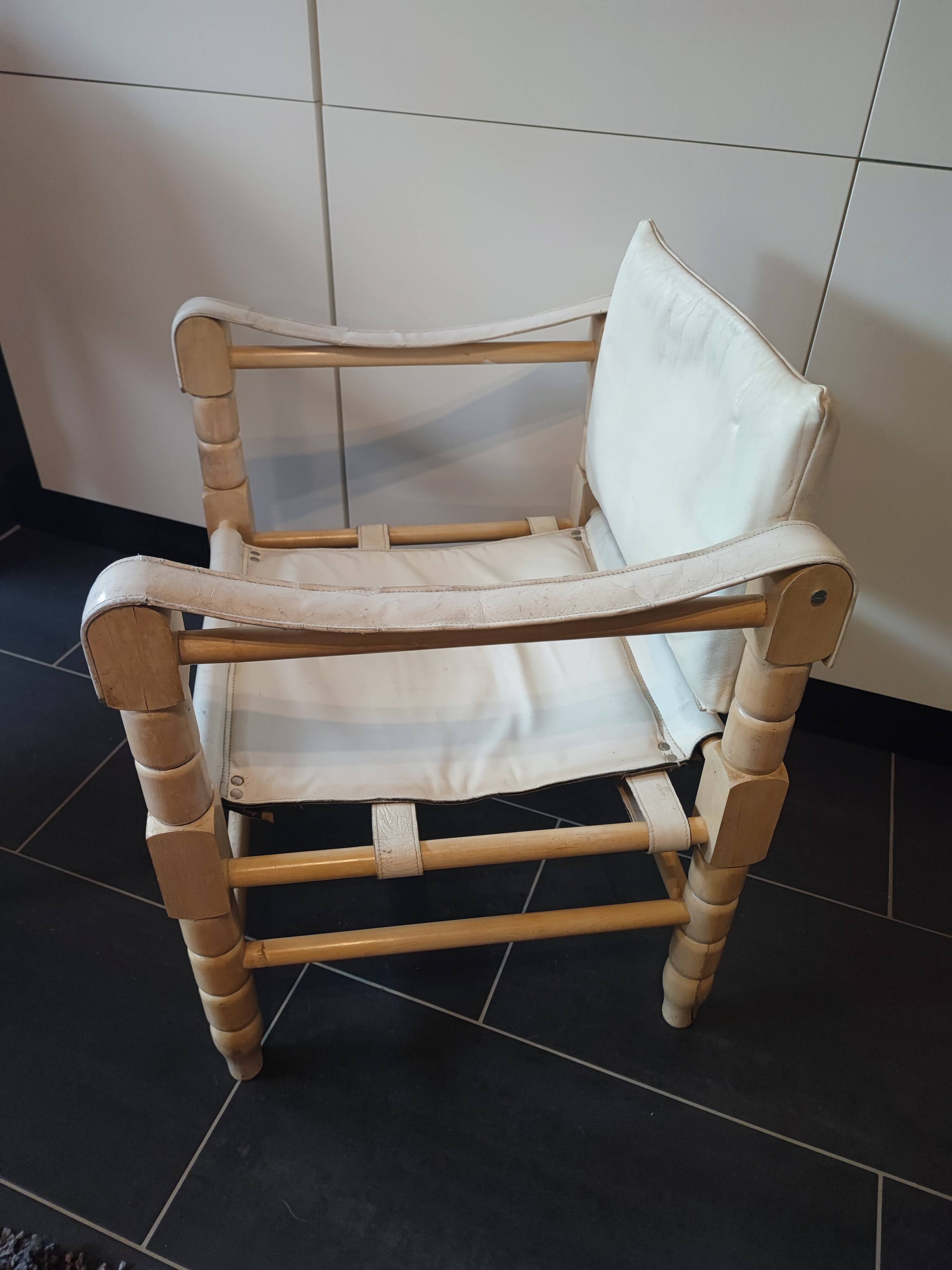 White leather safari armchair