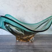 Large amber and green glass cup