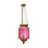 Antique pendant of pink opaline glass with brass edge and suspension from around 1860