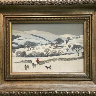 20th century naive snowy landscape by Currie