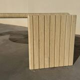 Large designer coffee table in travertine, eye shape, Roche Bobois edition from the 80s