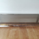 Chrome metal, brass and smoked glass coffee table to taste like Willy Rizzo