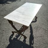 Cast iron and marble swan neck coffee table