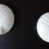 Set of 2 Hillebrand Art Deco shell opal glass wall lamps, 1960