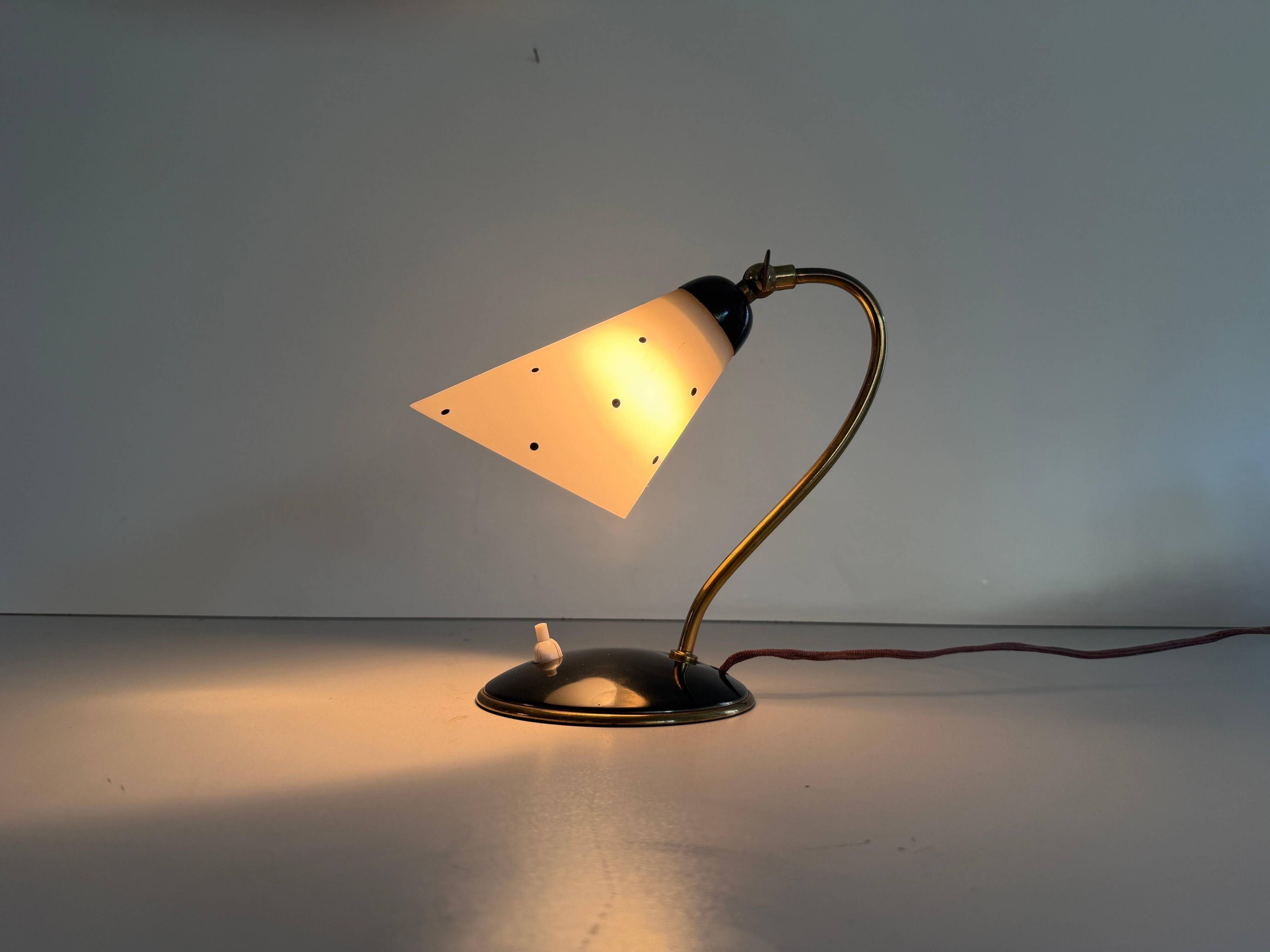 Mid-century bedside lamp in black metal and brass, 1950s, Germany