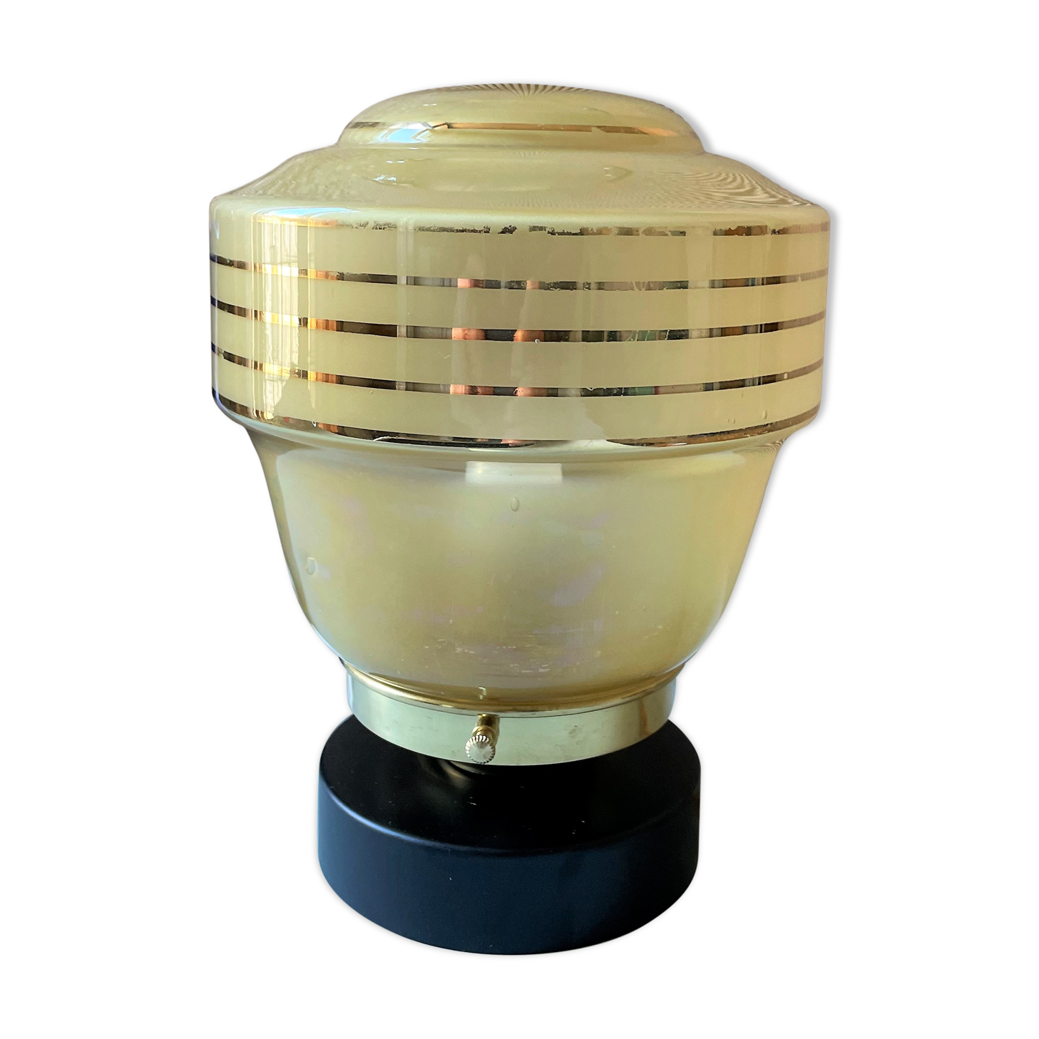 Vintage table lamp yellow pearl globe