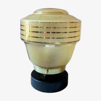 Vintage table lamp yellow pearl globe