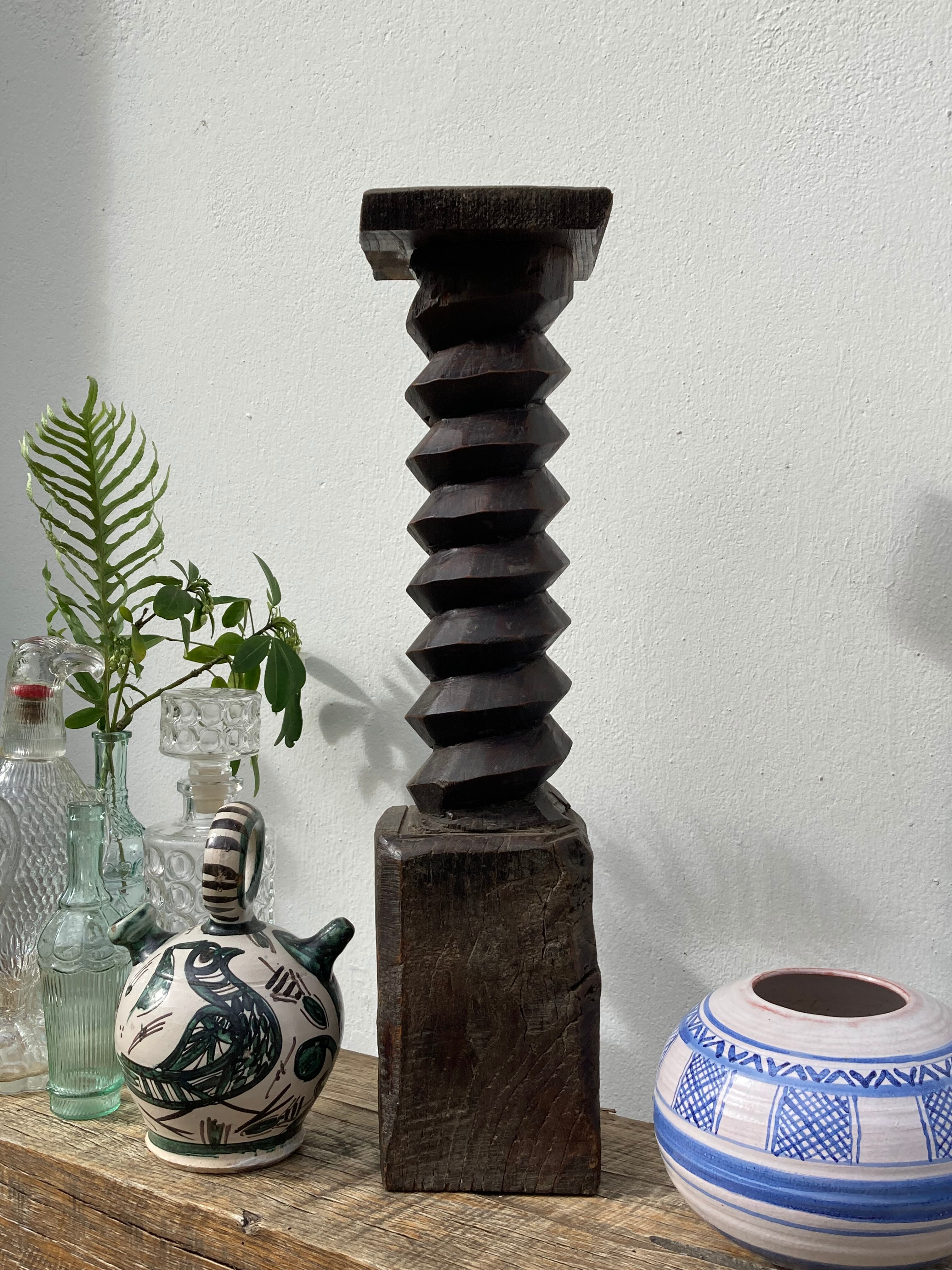 Console vis de pressoir monté en sellette en bois 1940