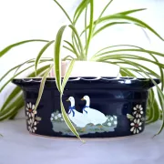 Blue terrine in handcrafted pottery from Alsace, hand-painted.