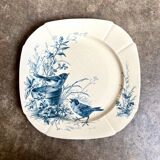 Blue ironstone plate from Gien, "Birds" service, circa 1870, no. 6.