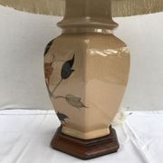 Former ceramic potiche lamp base wood - abat-day vintage beige fabric