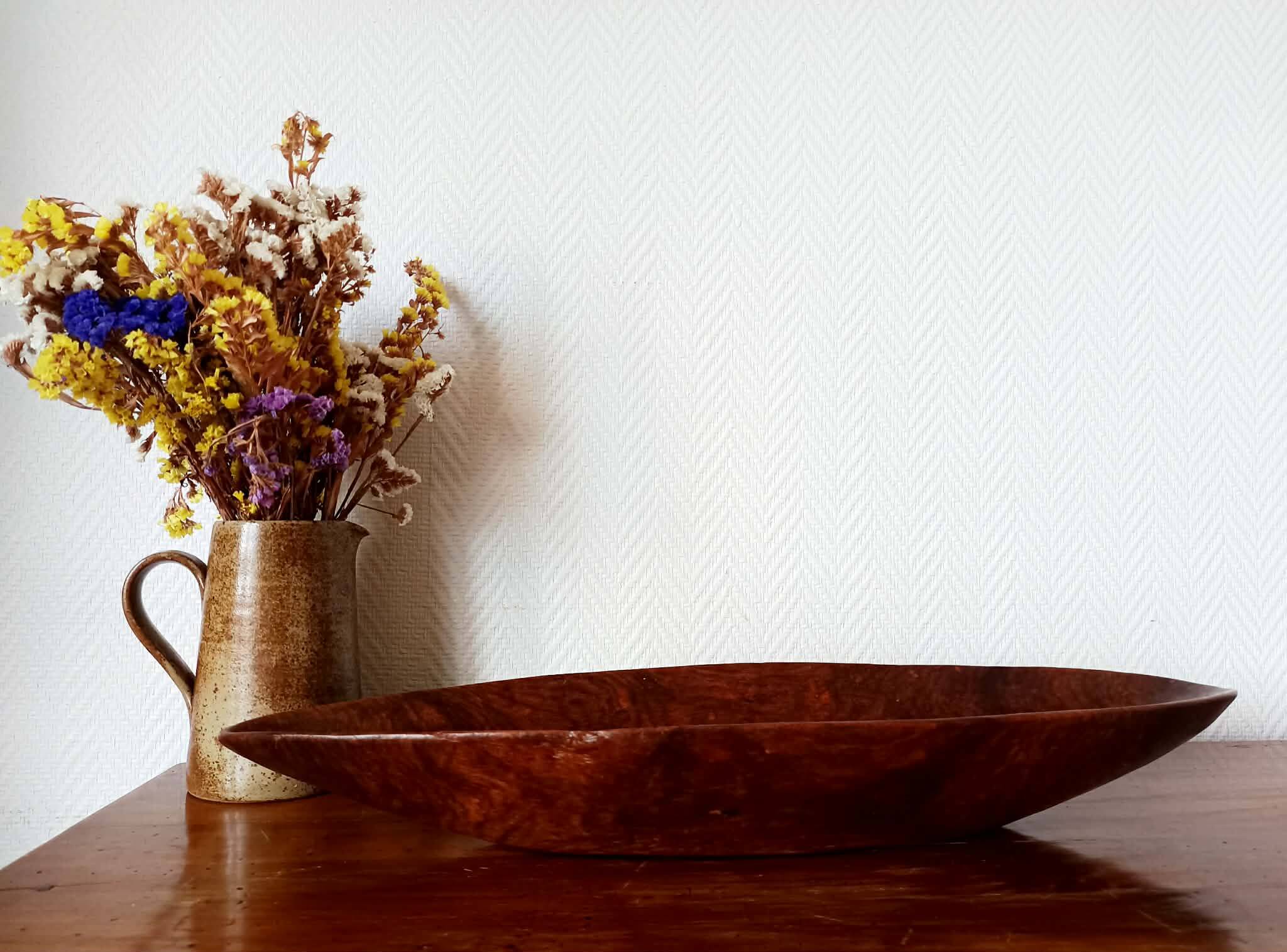 Oblong wooden brutalist bowl