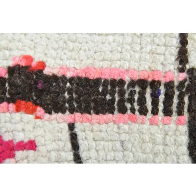1970s Vintage Turkish Hand-Knotted Wool Cotton White Runner Rug 92x330