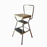 Vintage cosco step stool chair in chrome steel and white skai