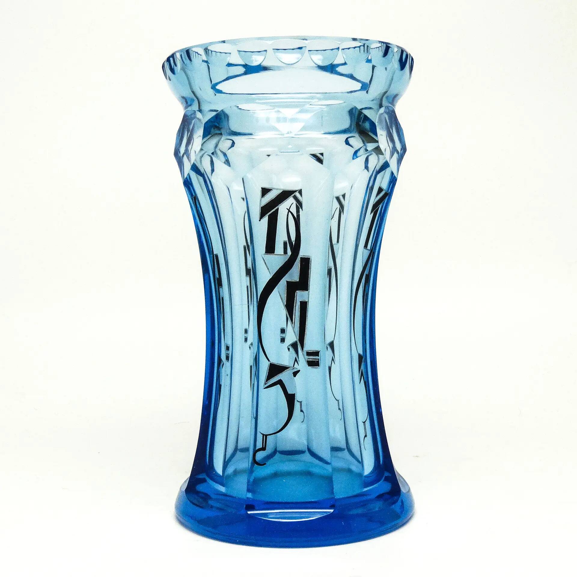 Art Deco vase, blue crystal, designed by K. Palda, Czechoslovakia, 1930s
