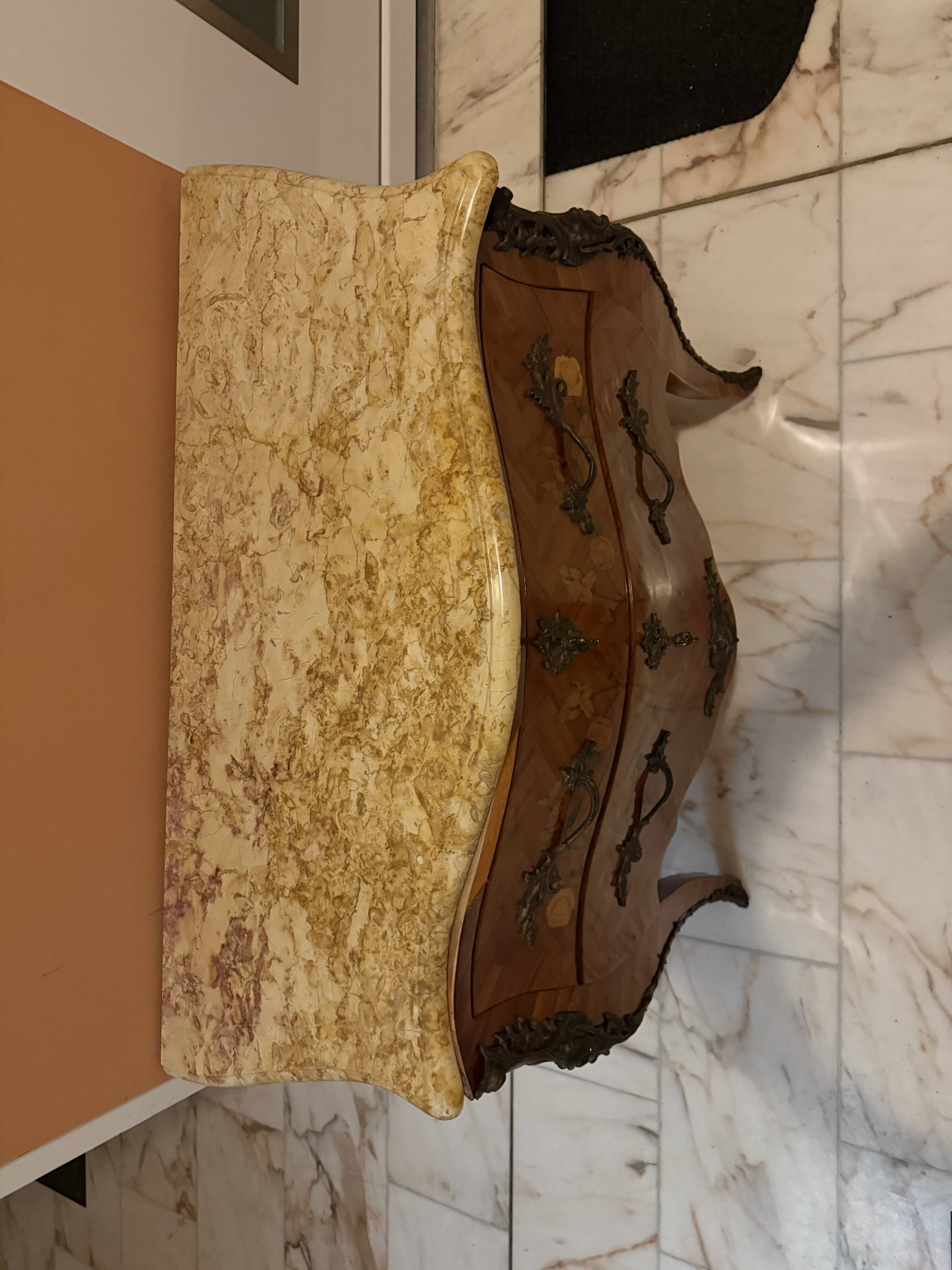 "Du Barry" commode in marquetry, marble top