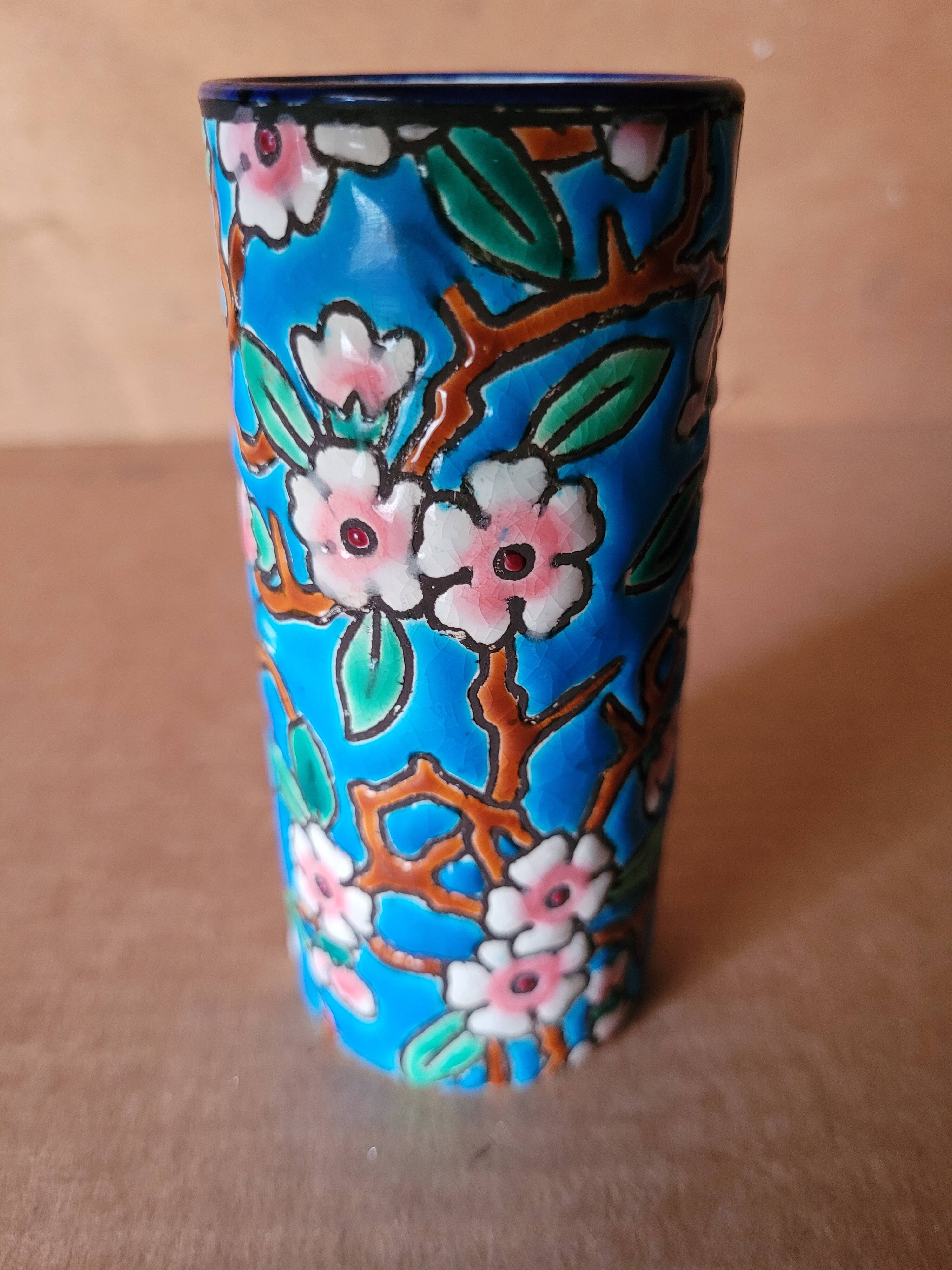 Longwy enamel roller vase