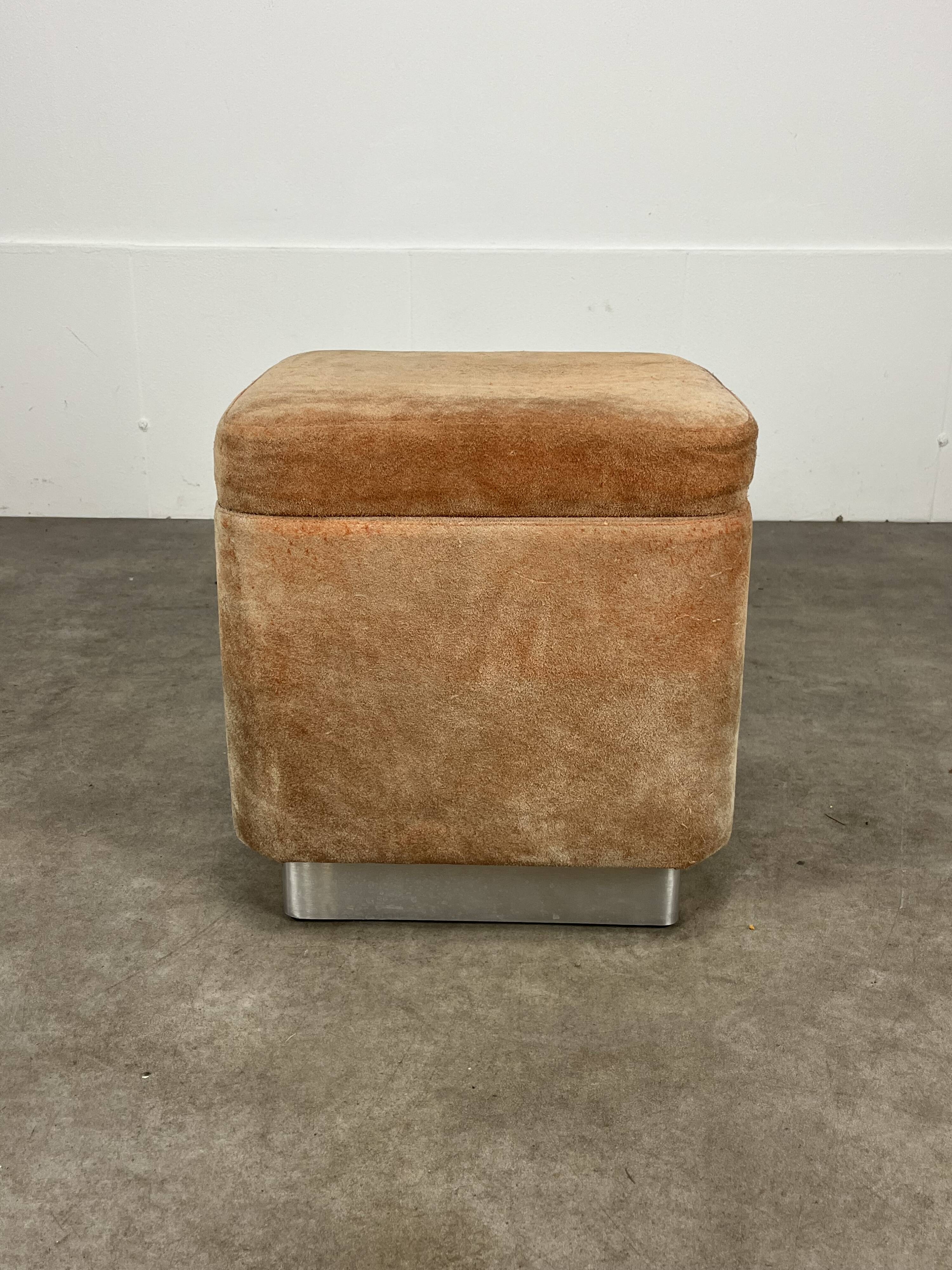 70s suede trunk pouf