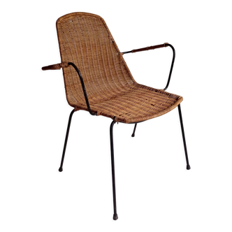 Chaise en osier avec accoudoirs Campo et Graffi des années 60.