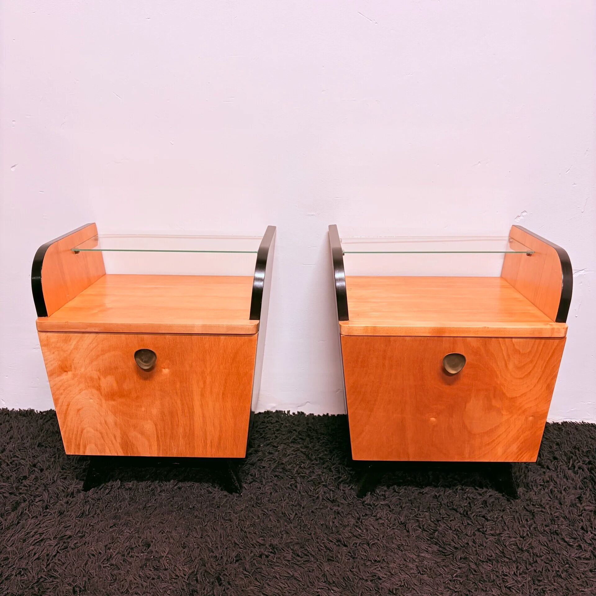 Set of 1950s/60s bedside tables, birch veneer