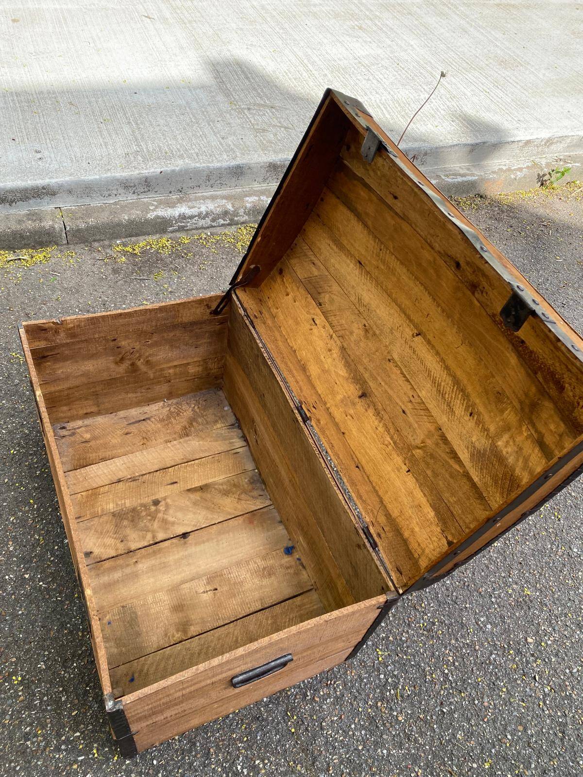 19th-century vintage wooden mallet with steel reinforcement.