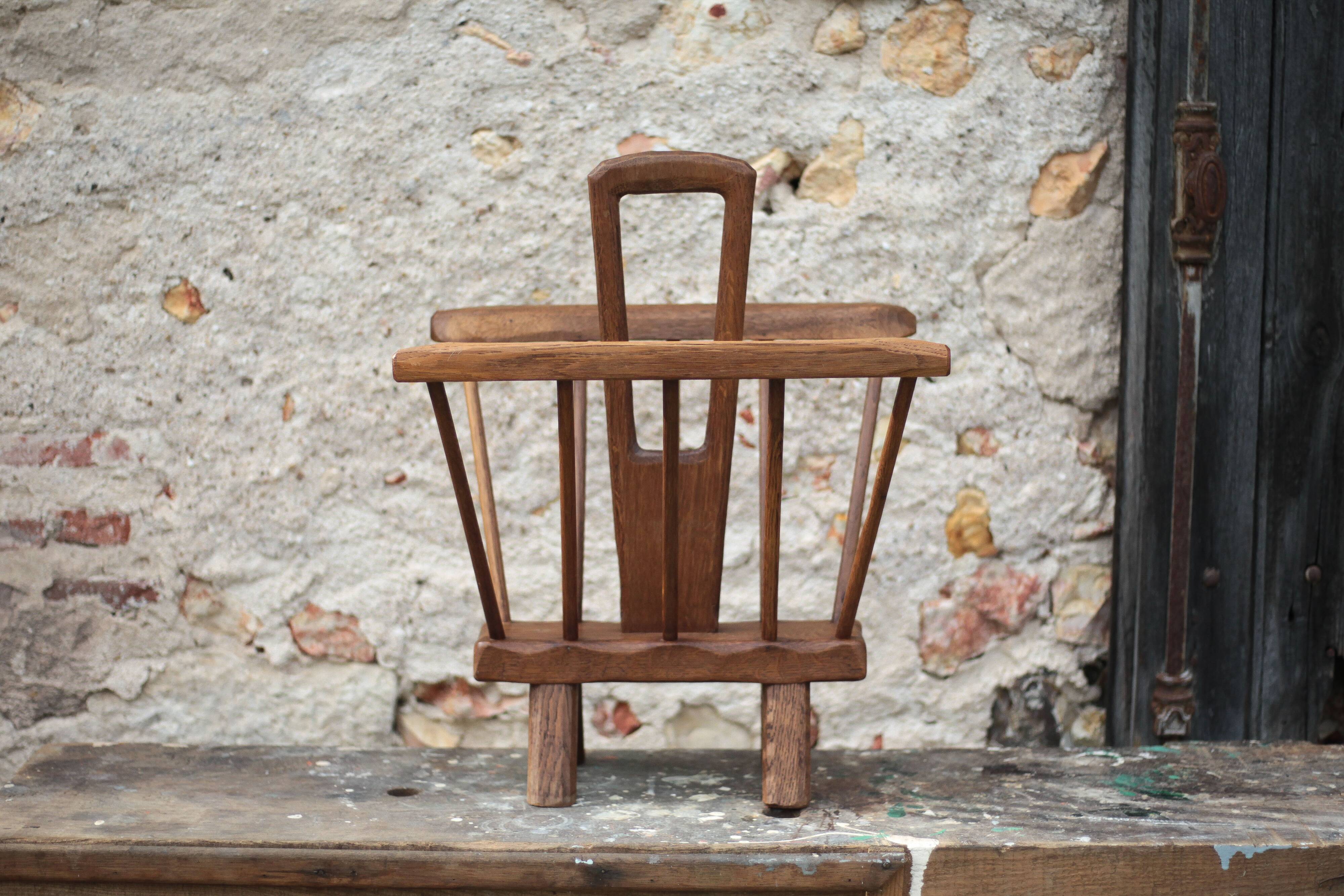 Vintage brutalist wooden magazine rack, magazine holder, newspaper, magazine.