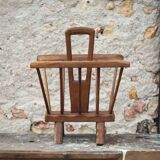 Vintage brutalist wooden magazine rack, magazine holder, newspaper, magazine.